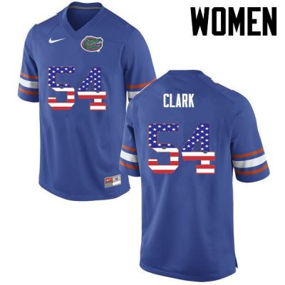 Women's Florida Gators #54 Khairi Clark NCAA Nike Blue USA Flag Fashion Authentic Stitched College Football Jersey UWA3162IM